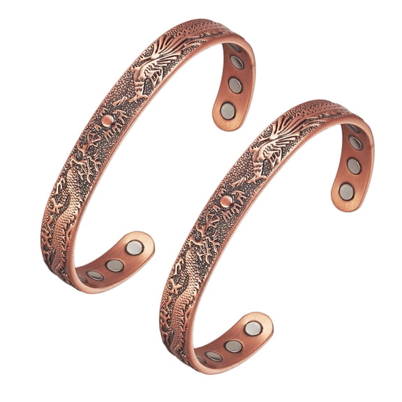 Metaljc Magnetic Pure Copper Cuff Bracelets for Men and Women, Adjustable, Set of 2