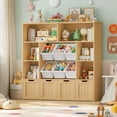 thumbnail image 5 of Hiphuta 49" Wide 4-Tier Toy Storage Organizer, Wood Kid Bookcase with 6 Boxes & 4 Removable Drawers, Bookshelf for Kids' Room, Classroom, Natural, 5 of 7