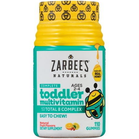 Zarbee's Naturals Toddler Complete Multivitamin Gummies with our Total B Complex and Essential Vitamins, Sweetened with Honey, Natural Fruit Flavors, 110 Gummies (1