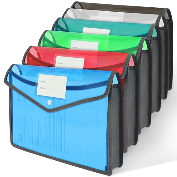 FUYGRCJ 6 Pack Plastic Expanding File Folder with Snap Closure, A4 Size Accordion File Pouch, Waterproof Clear Document Envelopes for School Subjects File Organizer