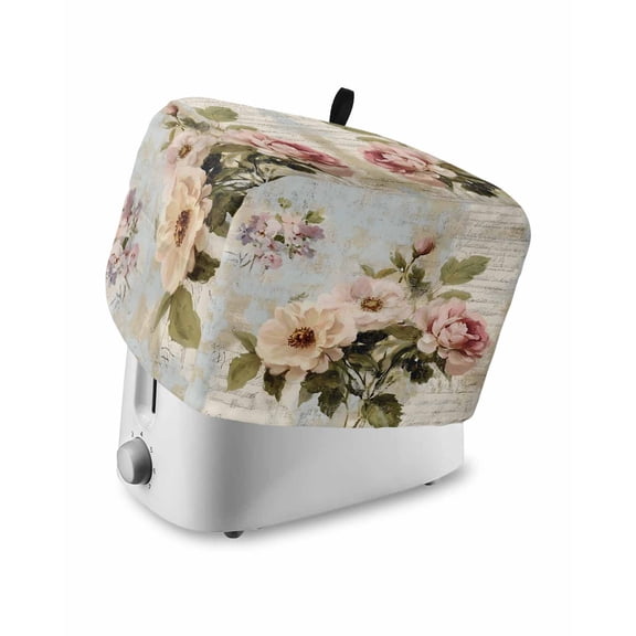 Fsddascl Vintage Pink Floral Toaster Cover 4 Slice, Large Kitchen Appliance Covers, Spring Botanical Oil Painting Toaster Oven Cover with Loop, Bread Machine Cover Polyester Dust Cover Protection