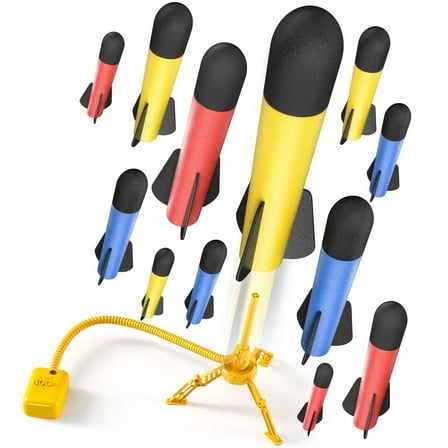 Rocket Launcher for Kids, 12 Foam Rockets and Launcher Pad, Launch up to 100 ft, Kids Outdoor Toys, Birthday Gift Toys for Kids Boys Girls Age 3 4 5 6   Years Old