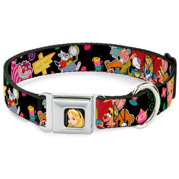 Disney Pet Collar, Dog Collar Metal Seatbelt Buckle, Alices Encounters In Wonderland, 15 to 24 Inches 1.0 Inch Wide