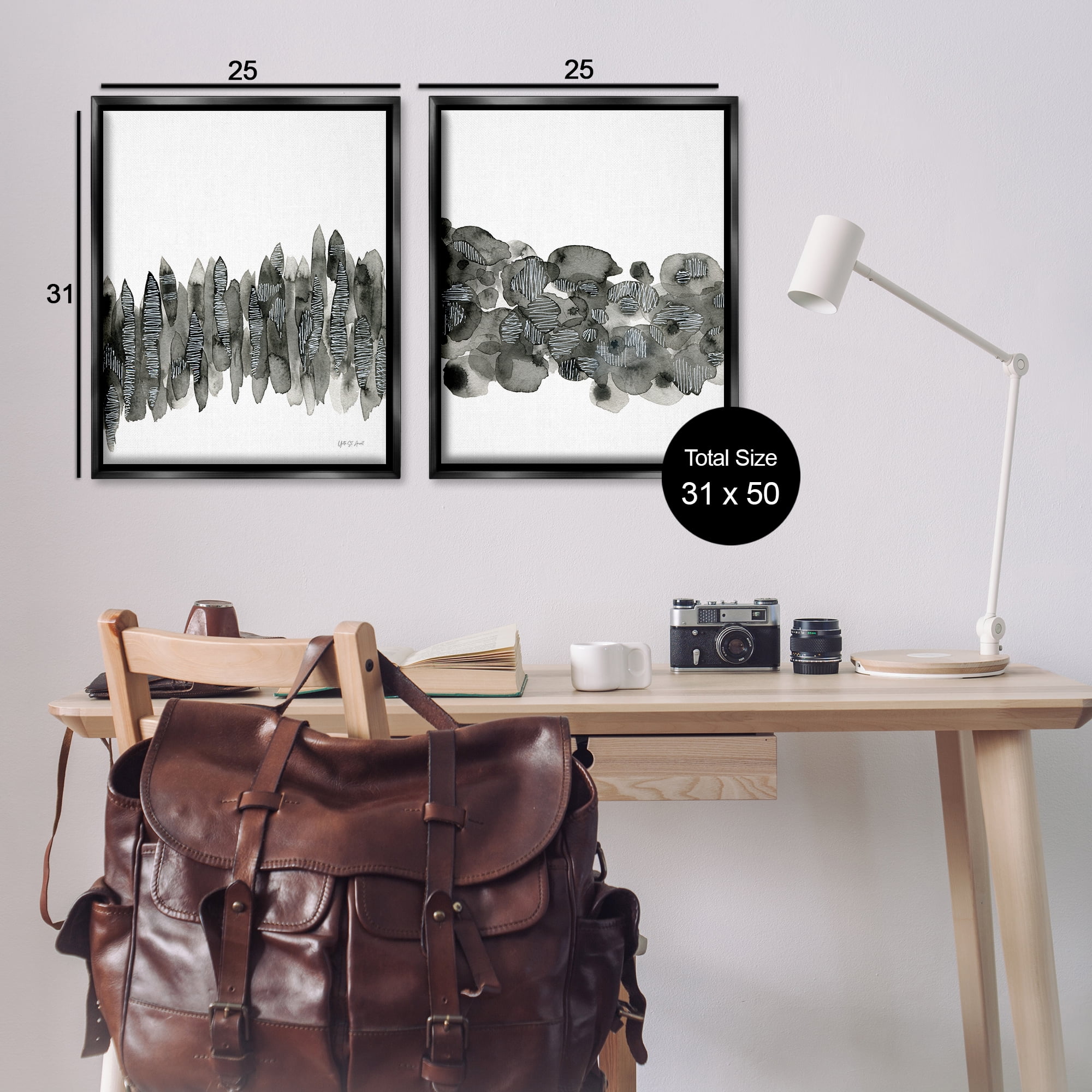 Stupell Industries Abstract Charcoal Kindling Abstract Painting Black Floater Framed Canvas Art Print Wall Art, 31 x 25, Set of 2