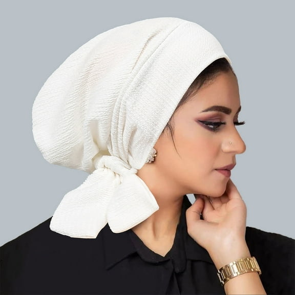 Cold Weather Headbands Women's Solid Color Crystal Linen Long Tail Headscarf Cap Cap Wavy Pattern Women's Hat