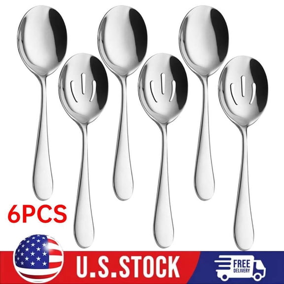 6pcs 8.7 inches Stainless Steel Serving Utensils Set Serving Spoons Slotted Spoo