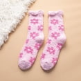 thumbnail image 3 of Women Fluffy Socks Winter Flower Pattern Crew Socks Heart-shaped Slipper Socks, 3 of 10