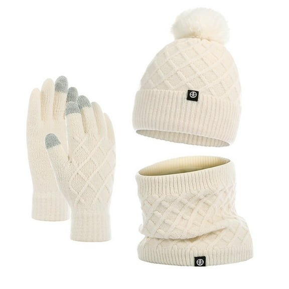 Otqutp Teen Girls Breathable Gloves for Outdoor Knitted Hat Scarf Glove Set for Women Warm Gloves Winter Scarf Winter Set for Cold Weather Gift(Beige,One Size)