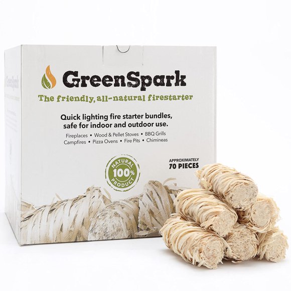 GreenSpark Allume-Feu Naturel pour Foyer, Poêle en Bois et à Granules, Brasero, BBQ, Fumoir, Allumage Rapide, Allume-Feu au Charbon, Longue Durée, Étanche, Sécuritaire pour Usage Intérieur/extérieur, 70 Pcs