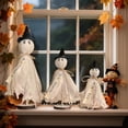 thumbnail image 6 of 3-Piece White Primitive Halloween Ghost Decor Set, Vintage Standing Ghosts on Wooden Base with Witch Hats, Spooky Indoor Table Centerpiece & Mantel Decoration, 6 of 9