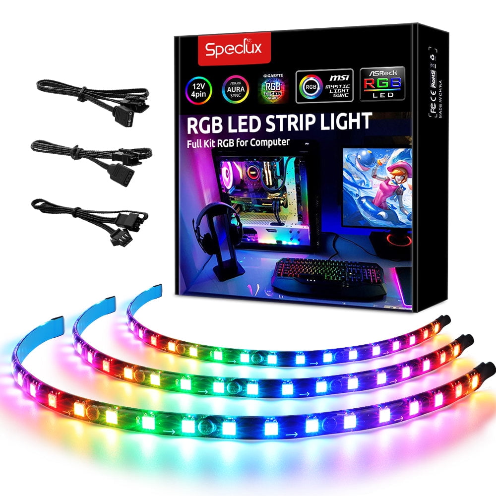 Åre Metropolitan Kvittering Speclux Addressable RGB PC LED Strip Lights with 5V 3Pin RGB Header, 3PCS  63LEDS Rainbow Color Light Strips for Gaming, PC Playing - Walmart.com