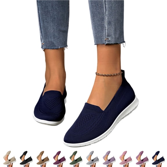 YOUYEDIAN Mesh Walking Orthopedic Shoes for Women Slip-on Sneakers,Non-Slip Breathable Athletic Comfortable Lightweight Flat Loafer Nurse Shoes (Royal Blue, 5.5 Wide(EU-36))