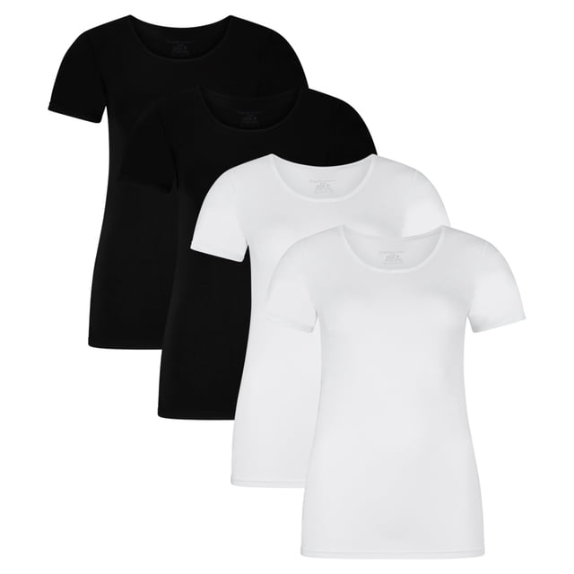 Bamboo basics Camiseta de mujer KATE, paquete de 4 - Camiseta interior, cuello redondo, camiseta simple Negro/blanco XL (X-Large)