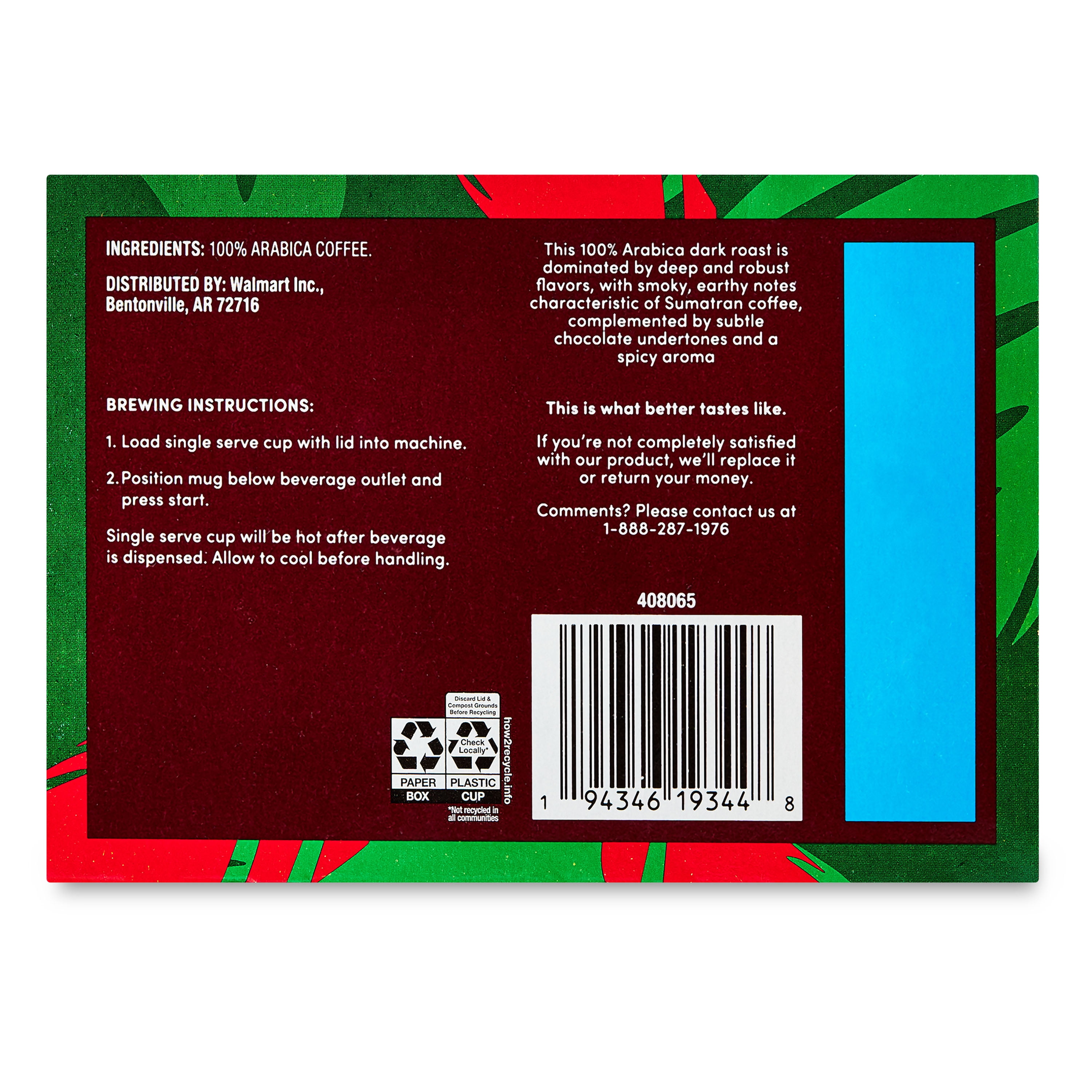 bettergoods Single Origin Sumatra Coffee, Dark Roast, Single Serve Cups, 0.42 oz, 12 Count