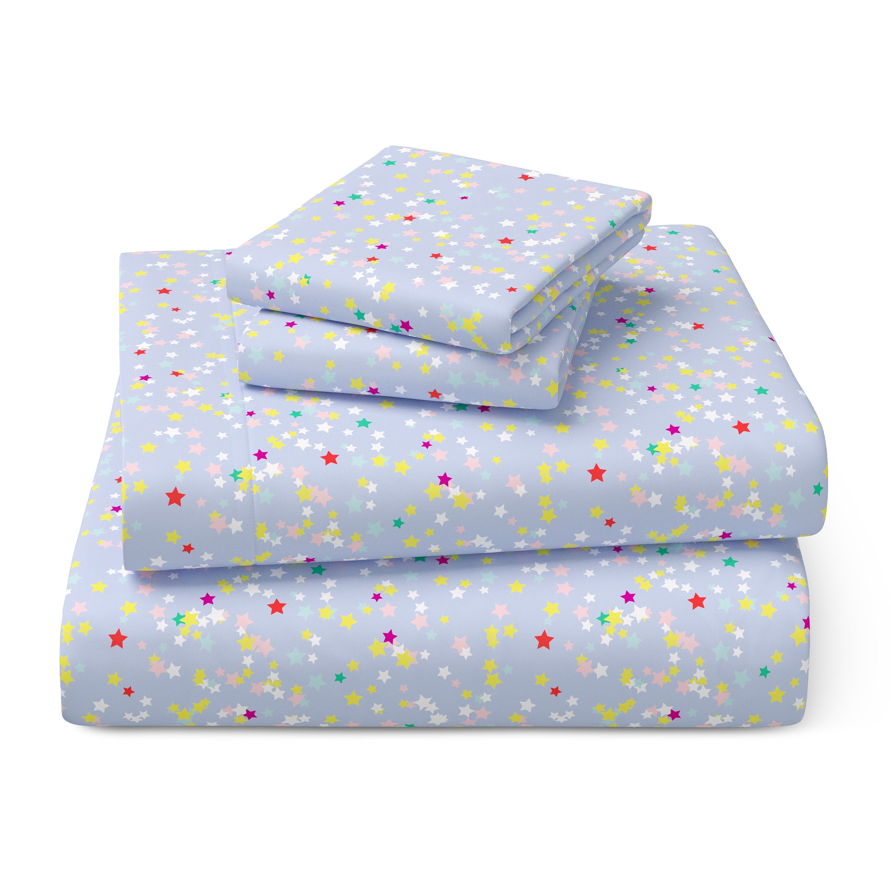 Mainstays Kids Microfiber Bed Sheet Set, Full, Stars, 4 Pieces