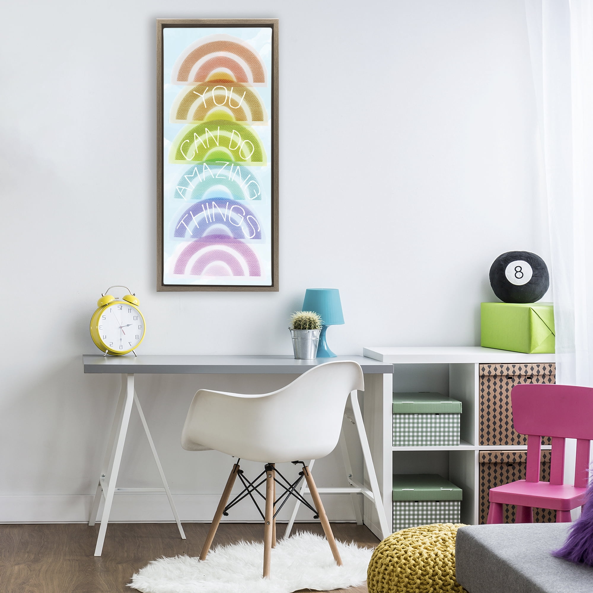 Stupell Industries Amazing Things Rainbow Encouragement Brown Framed Floater Canvas Wall Art, design by Lil' Rue