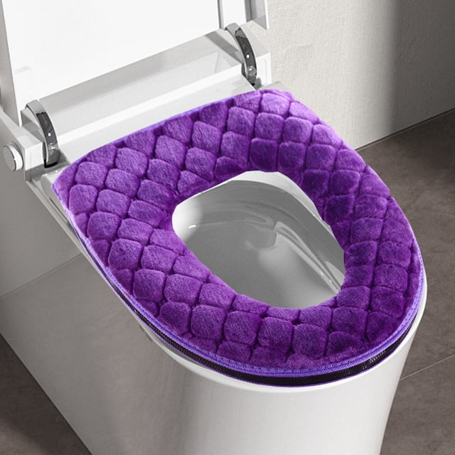 Cojín de Felpa para Asiento de Inodoro | Funda de Inodoro Gruesa de Invierno, Suave, Lavable, de Poliéster, con Reverso Impermeable, Fácil de Instalar, Color Rojo, Marrón, Morado y Gris, 43 X 37 Cm