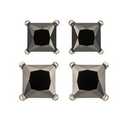 Brilliance Fine Jewerly Stainless Steel IP Plated Black Cubic Zirconia Square Stud Earring Set