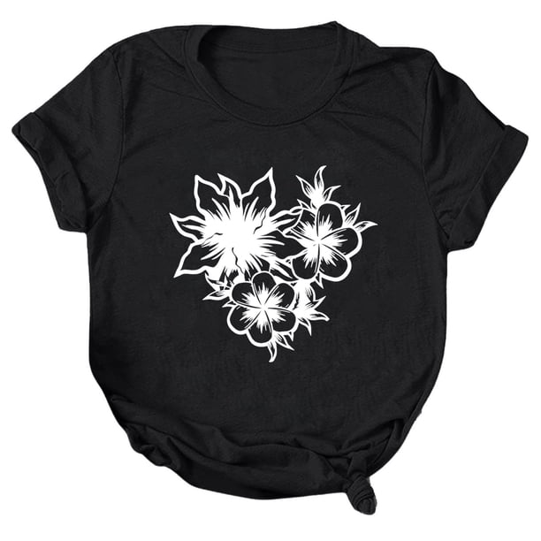 Gibobby Playera de Verano para Mujer Mujeres Casual Impresión Manga Corta Cuello Redondo Camiseta Suelta Blusa Tops(Negro,CH)