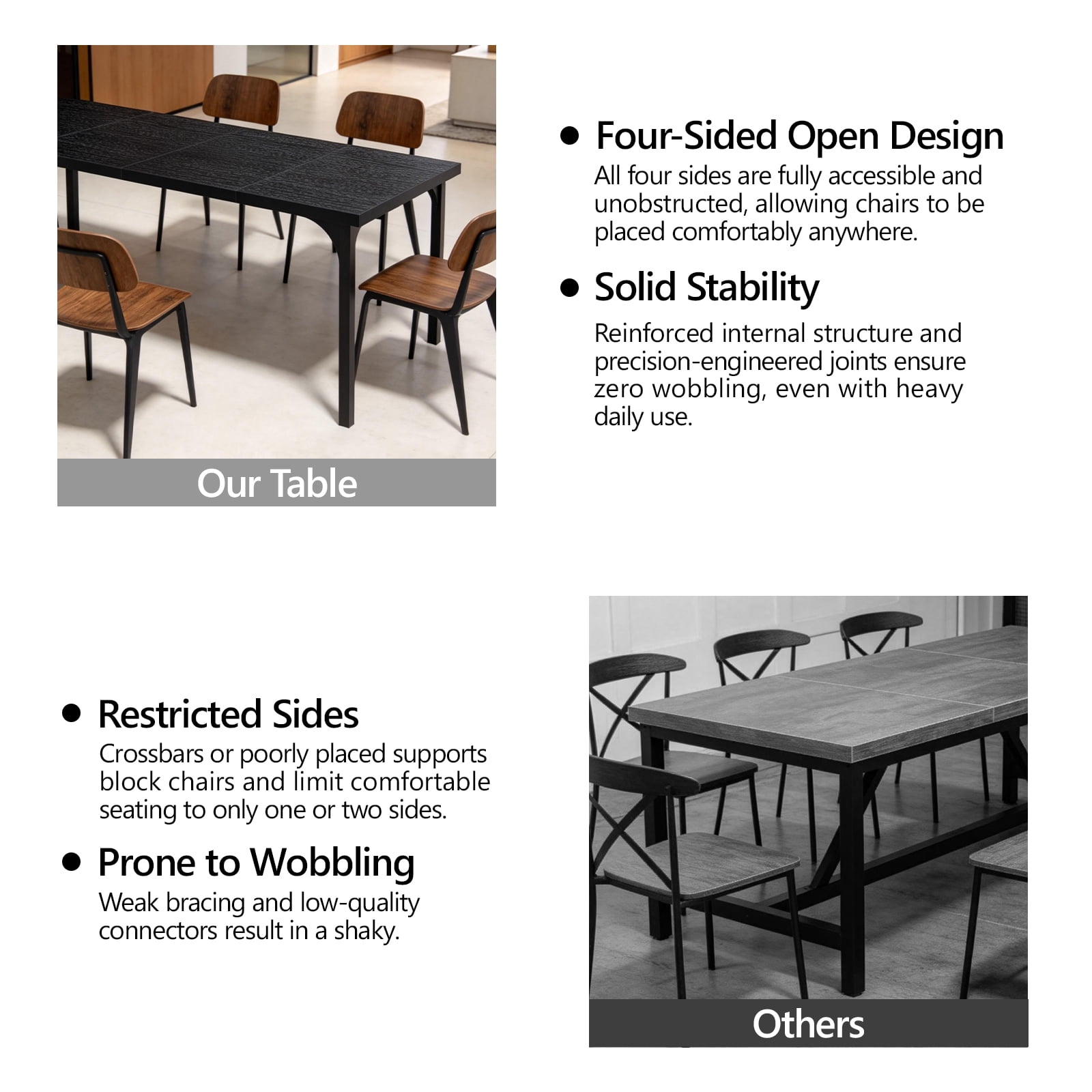 Ktaxon 70.8" Dining Table for 6~8, Farmhouse Kitchen Table Large Rectangle Dinner Table for Home, Dining Room, Kitchen, Black