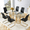 Gold Table+6 Black Chairs, variant on Hi loPres 71" Modern 8-Person Dining Table Set, Oval Tempered Glass Top with Black PU Silver Legs Chairs, Kitchen Furniture for Family Gathering