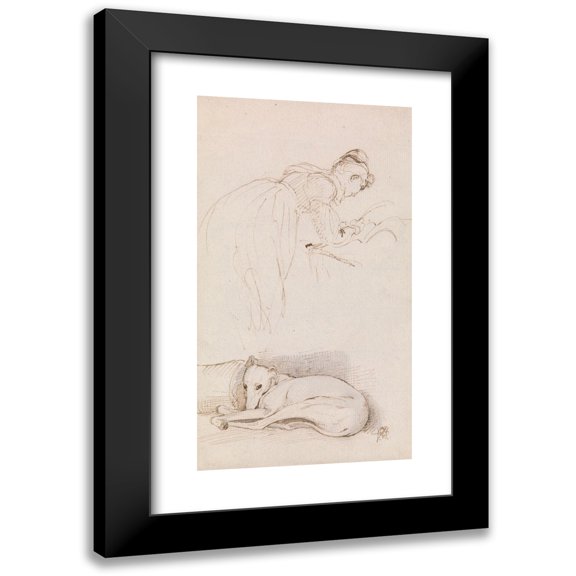 Sir George Hayter 10x14 Black Modern Framed Museum Art Print Titled - Studies of Woman and Greyhound