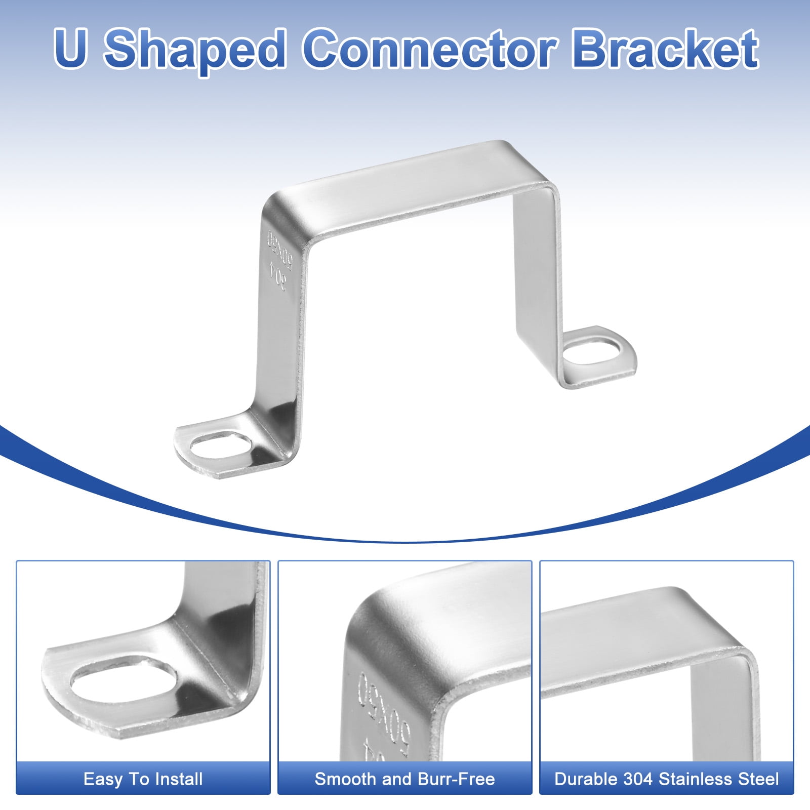 Uxcell 10-Pack U Shaped Connector Bracket, 50x50mm 304 Stainless Steel Square Pipe Clamp for Door Closed Bar Holder Strut Channel