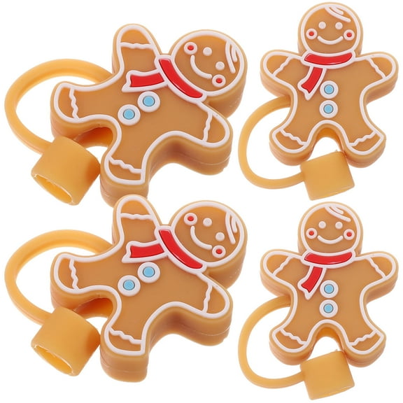 Uonlytech 4Pcs Brown Silicone Straw Tips Caps Adhesive Straw End Protectors for Drinkware