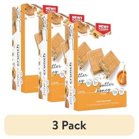 (3 pack) Power Crunch Original Protein Energy Bars, Peanut Butter Honey, 1.4 oz, 5 Count