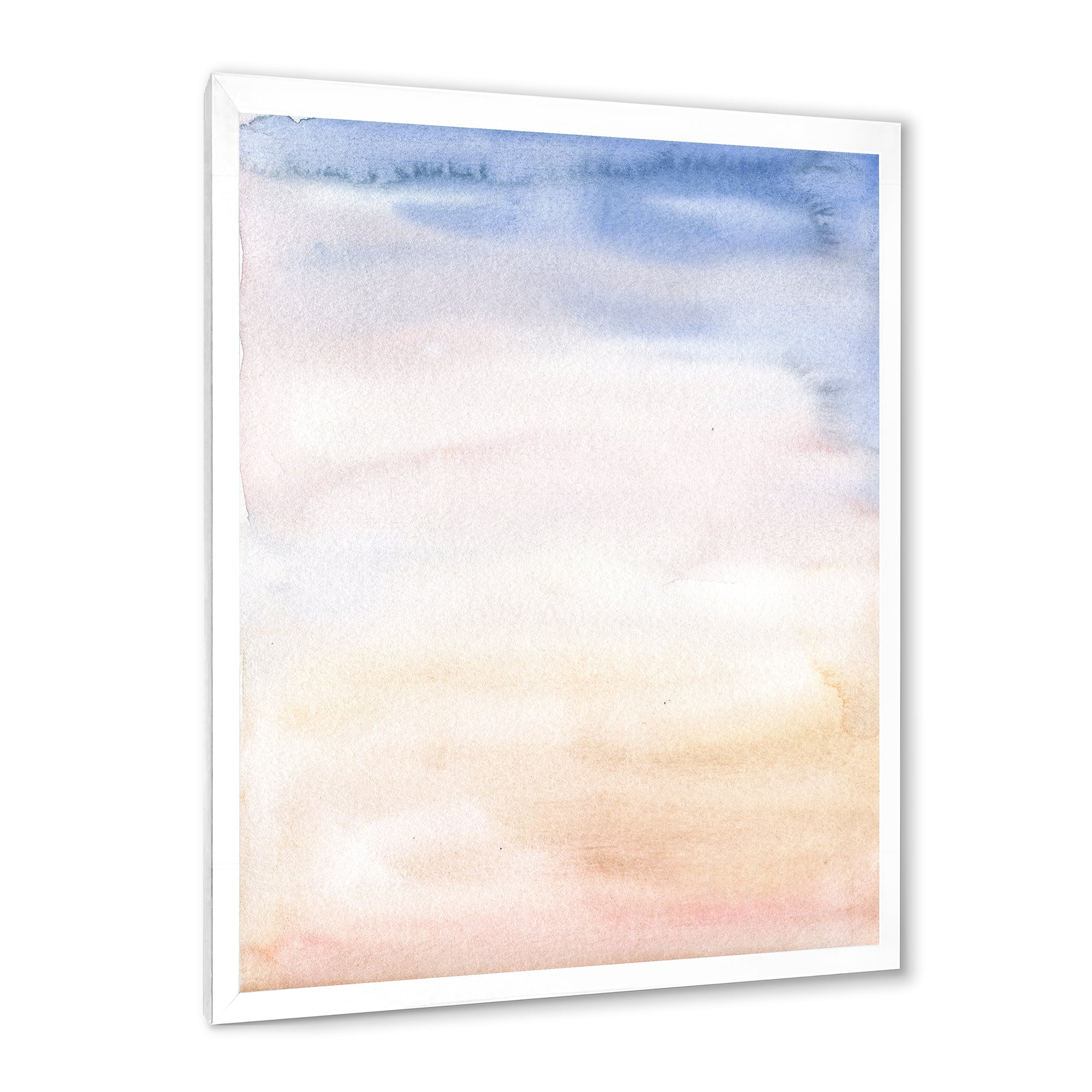 Designart 'Pastel Abstract With Pink Dark Blue and Beige Spots' Modern Framed Art Print