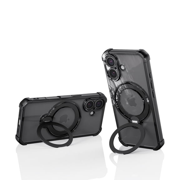 Luxury Clear Case for iPhone 16, Magnetic Ring Holder Stand, Plated Slim TPU PC Cover, Anti-Yellow Shockproof Protective Phone Case for iPhone 16, Black