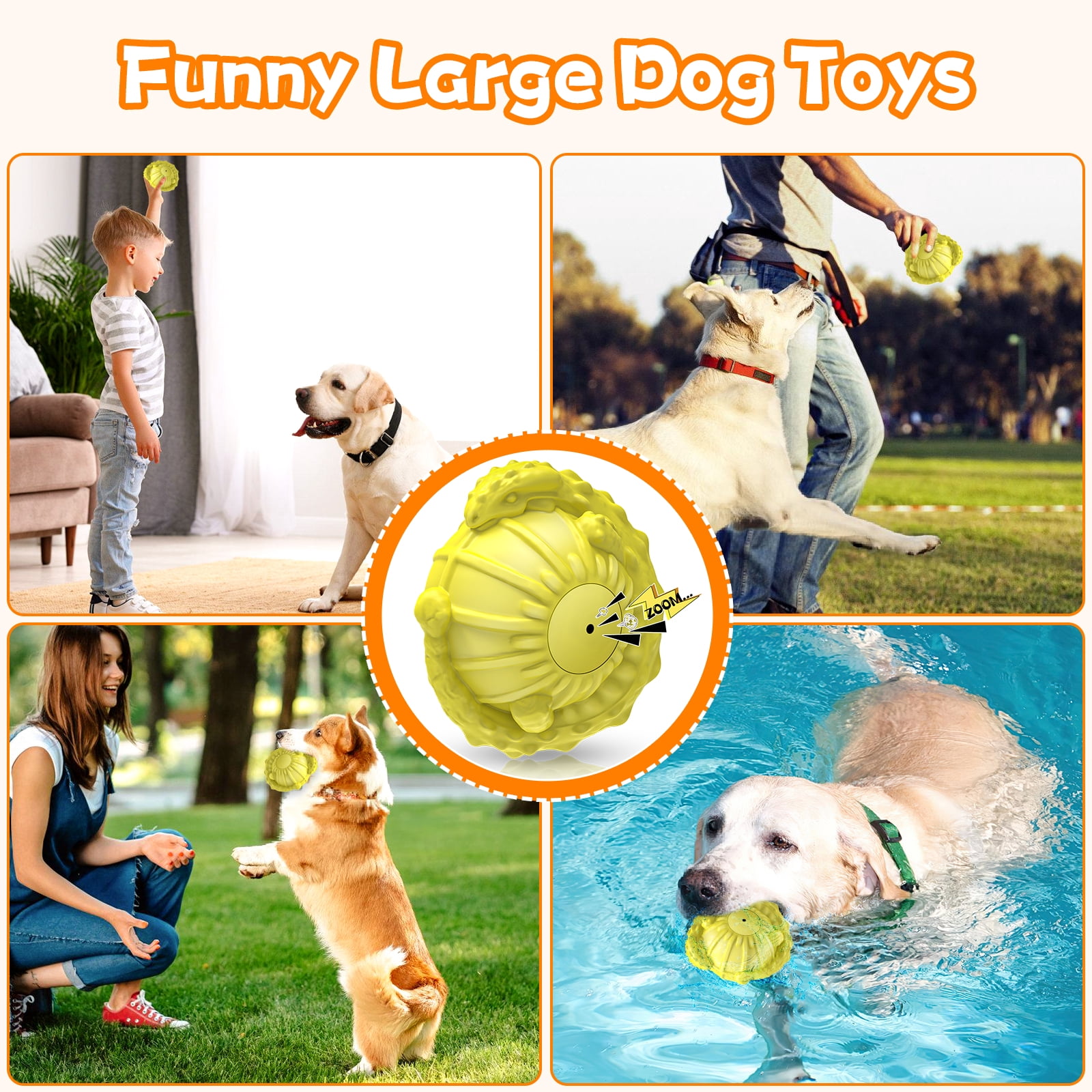 Indestructible Squeaky Dog Balls for Large Dogs – Durable Natural Rubber Chew Toy, Interactive Fetch & Water Play, Milk-Scented, Teeth Cleaning, Aggressive Chewers
