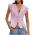 thumbnail image 4 of Summer Crop Tops Womens Linen Blend Deep V Neck Button Up Shirts Cap Sleeve Ruffled Cute Blouses (M, Purple), 4 of 8