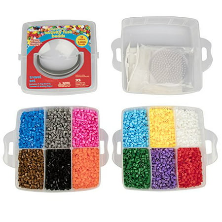 8,000pc Fuse Bead Super Kit - 12 colors, Tweezers, Peg Boards, Ironing Paper, Case - Works with Perler