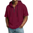 thumbnail image 2 of Hogleaql Mens Short Sleeve Hoodies 1/4 Zipper Athletic Tee Shirts Fashion Loose Fit Drawstring Hooded Sweatshirt Pullover Wine M, 2 of 9