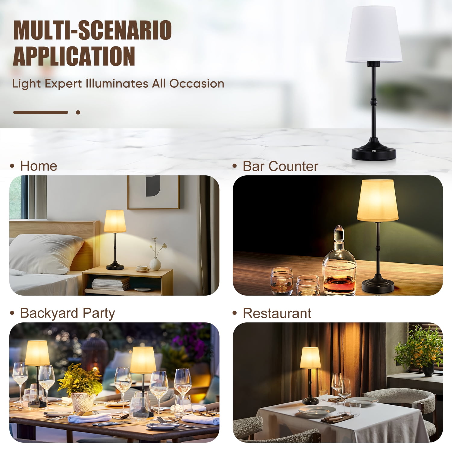 Coliware Black Cordless Table Lamp, Rechargeable Battery Operated Lamps, Stepless Dimming Touch Control Wireless Lamp, Vintage Decor Night Light for Bedroom, Bedside, Bar, Balcony, LED Bulb Included