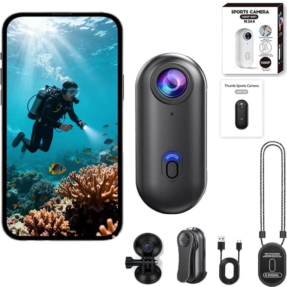 1080° Thumb Motion Camera, WiFi Riding Motorcycle Dash Cam Helmet Diving Pocket Camcorder, 120° Wide Lens, Magnetic Mount, Waterproof Housing, 128GB Card Included, Portable Action Video