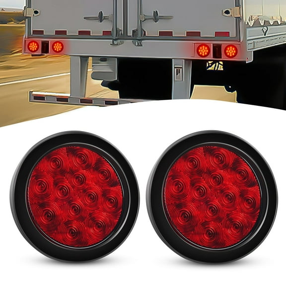 Waywe 4Inch Round Trailer Tail Light 2PCS 12LED Red Stop Brake Turn Signals Lights w/Surface Mount Grommets Plugs IP67 Waterproof for Truck RV Tractor