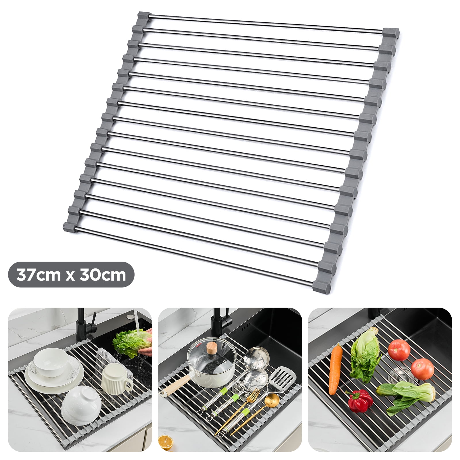 Foldable Roll Up Dish Drying Rack, HeatResistant AntiSlip Over The