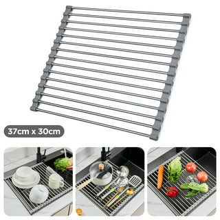 ATTSIL Kitchen Roll-Up Dish Drying Rack, Multifunctional Rollable Over Sink  Dish Rack with Utensil Holder, Foldable Silicone Wrapped Steel Drain Rack