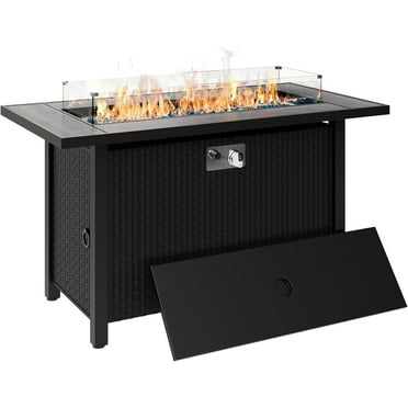 Propane Fire Pit, 45 Inch Gas Fire Pit Table with Lid, Glass Wind Guard, Waterproof Cover, Rectangle Gas Firepit Table, 50000 BTU for Garden, Patio, Deck, Yard