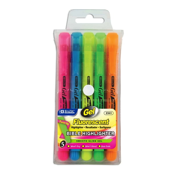 BAZIC Highlighter Gel Pen Neon Bible Highlighters Assorted Color (5/Pack), 1Pack