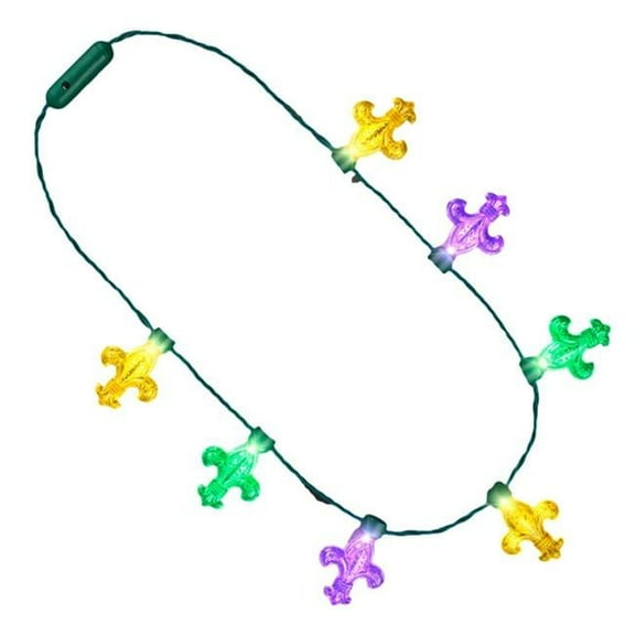Blinkee MGBAFLBNL Mardi Gras Big Acrylic Fleur de Lis Bulbs LED Flashing String Charm Crewe Necklace