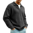thumbnail image 2 of Dresfit Waffle Sweatshirt Men Mock Neck Quarter Zip Pullover Winter 2026 Big and Tall Long Sleeve Sweater with Pockets Lightweight Color Block Half Zip Shirt Black S, 2 of 6
