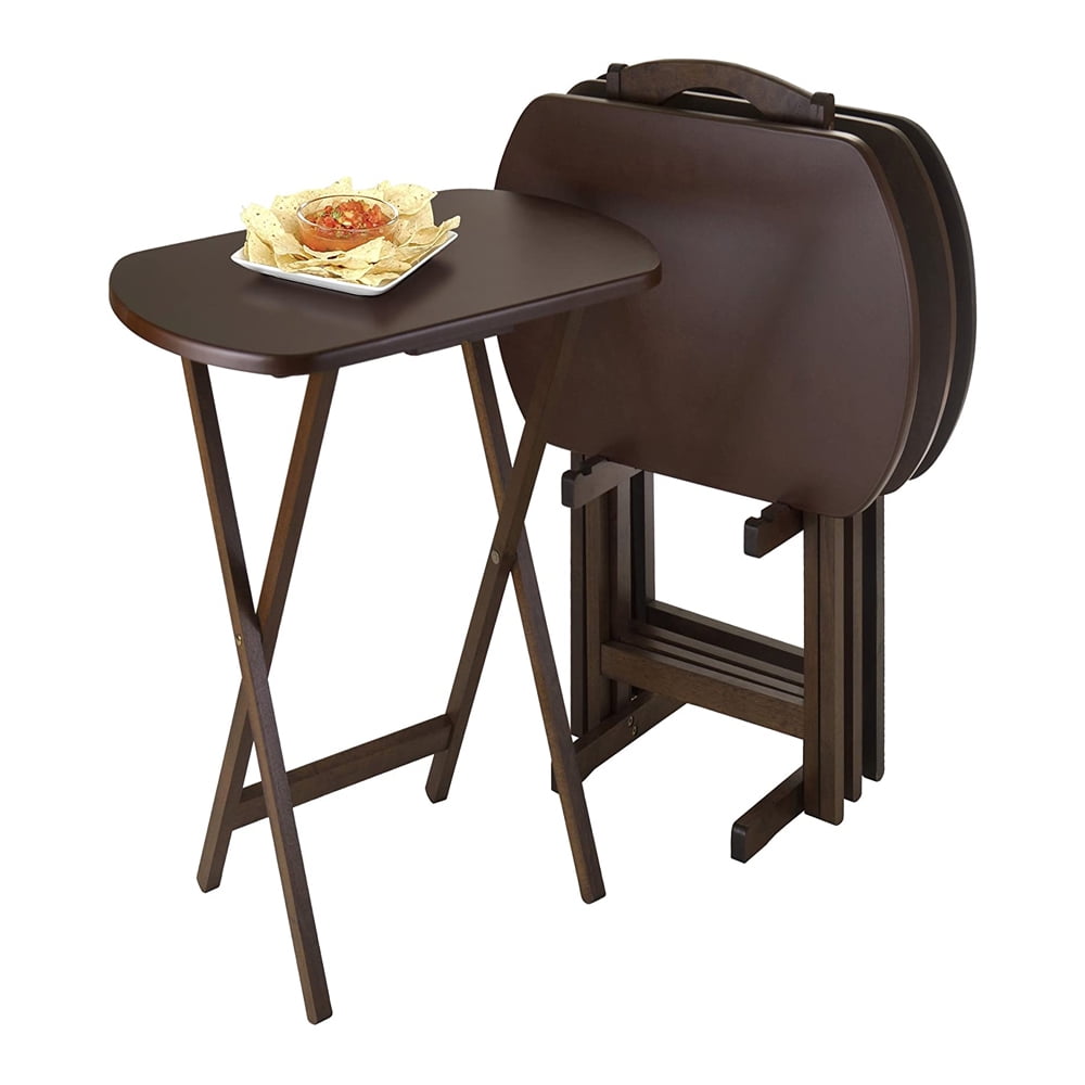 Winsome Corbett 5 Piece Oversize Solid Wood Snack Table Set in Walnut