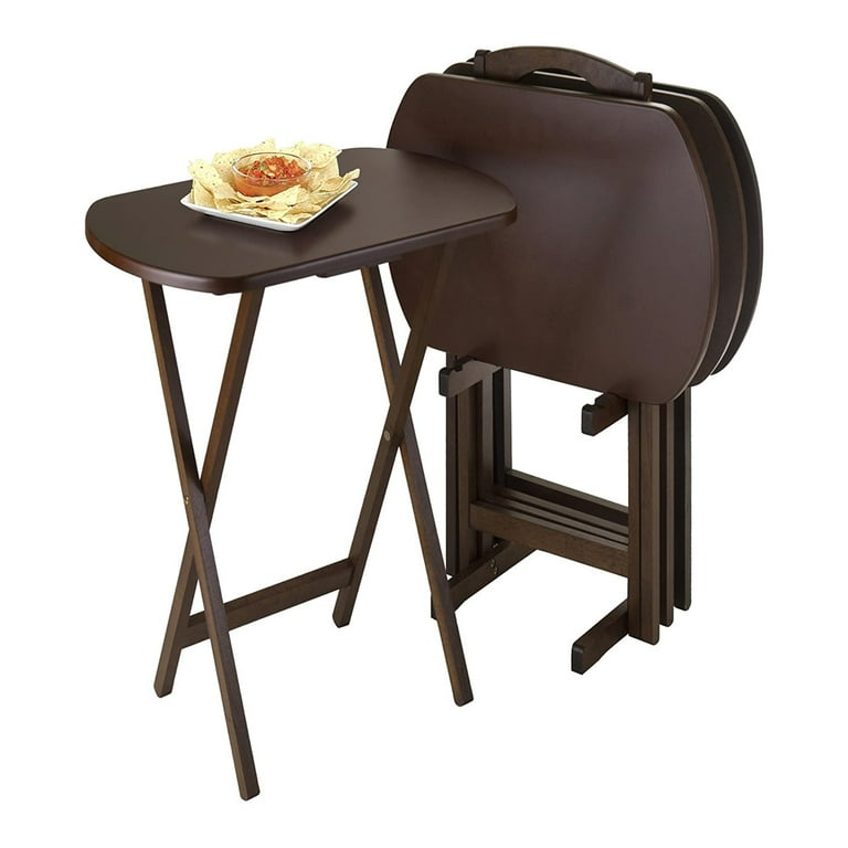 Winsome Corbett 5 Piece Oversize Solid Wood Snack Table Set in Walnut