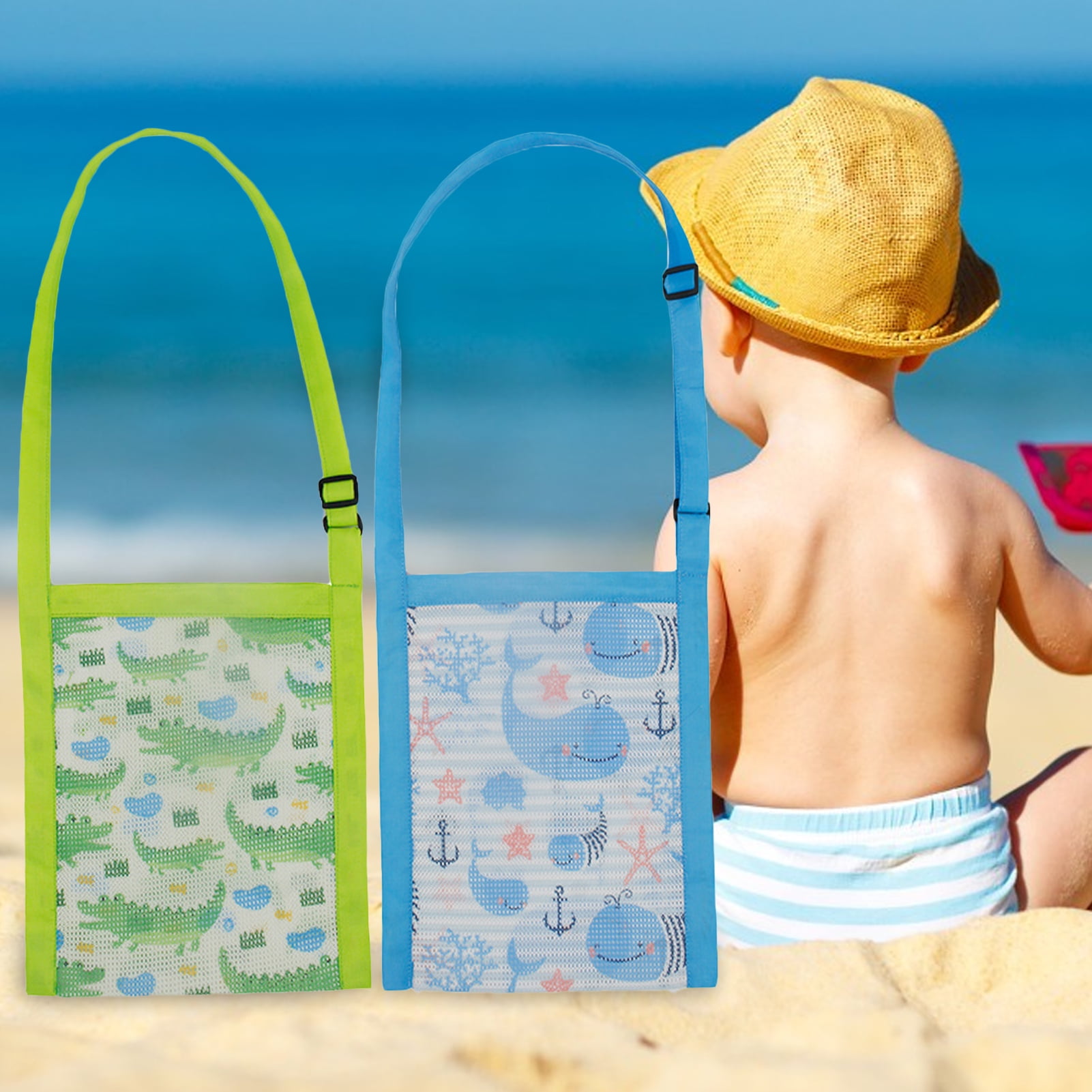 Travelwant Beach Toy Mesh Beach Bag Kids Shell Collecting Bag Beach Sand Toy Seashell Bag for