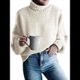 thumbnail image 2 of Suéter de Larga con Cuello Alto y Mangas Abullonadas para Mujer, de Color Liso, para Invierno y Otoño Albaricoque M, 2 of 7