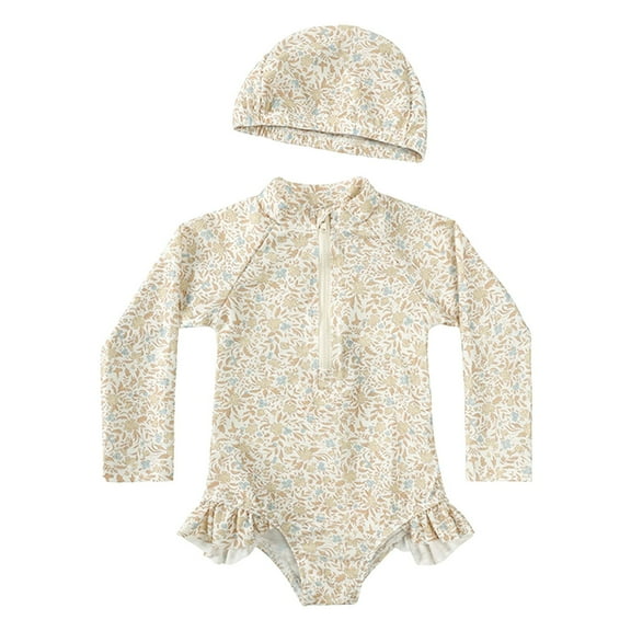 Gubotare Toddler Swimsuits for Girls Baby Girls Swimsuit Long Sleeve Zipper Bathing Suit One Piece Swimwear Size 7-8T (Yellow,7-8 Years)