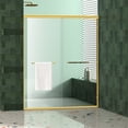 thumbnail image 2 of KPUY 56" - 60" x 72" Framed Double Sliding Shower Door with 1/4" Clear Tempered Glass, Explosion-Proof Film, Brushed Gold, 2 of 10